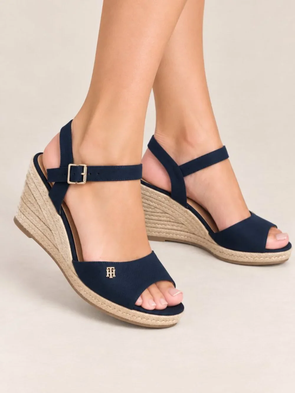 Tommy Hilfiger Navy Espadrille Wedge Sandals Ankle Strap Open Toe 9.5 NWOT